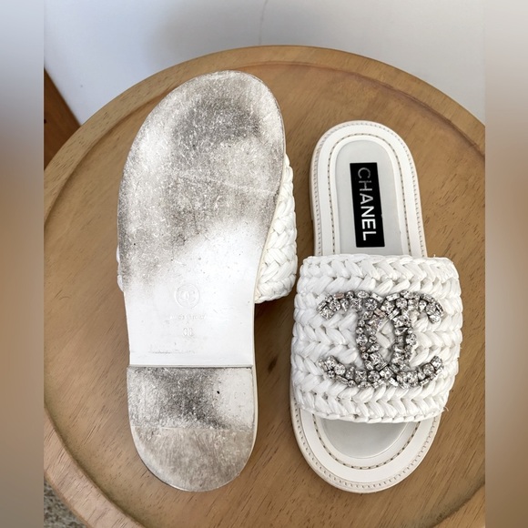 CHANEL  Raffia Crystal CC Mules Sandals - Picture 7 of 8